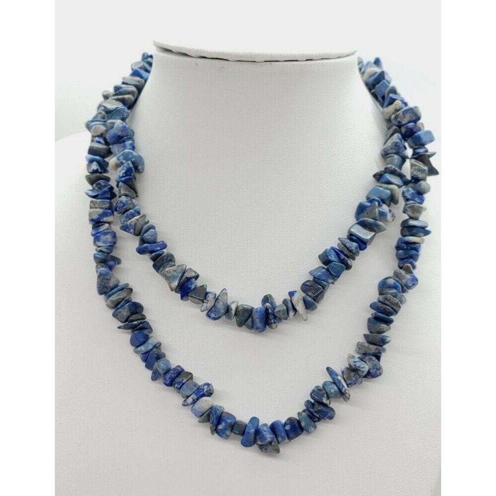 Vintage LAPIS LAZULI Crystal Necklace Chip Beads Beaded Good Energy Hand Strung